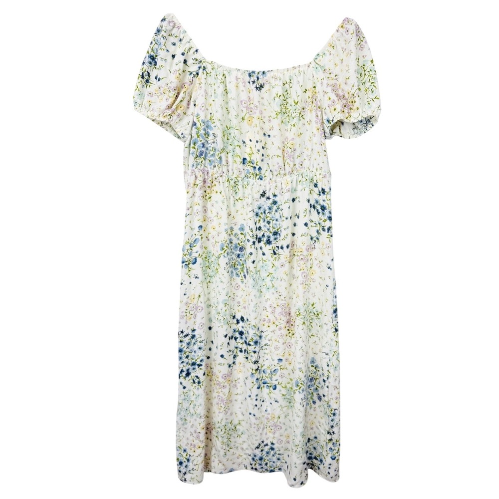 Monteau Floral Babydoll Midi Dress Size L Cottagecore Lace Trim Peasant Milkmaid - Picture 3 of 10
